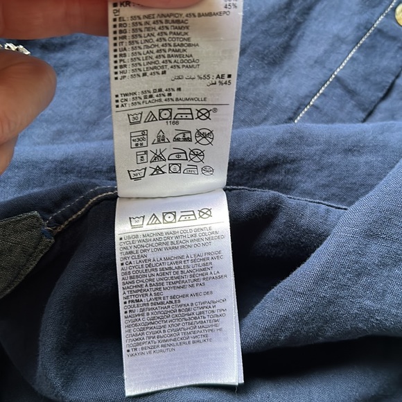 Navy blue white contrast stitch long sleeve cotton shirt workwear style EUC - Picture 7 of 10